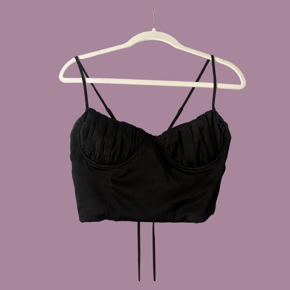Black Tiger Mist Silk Lace Up Corset Top - size large, can fit a medium
